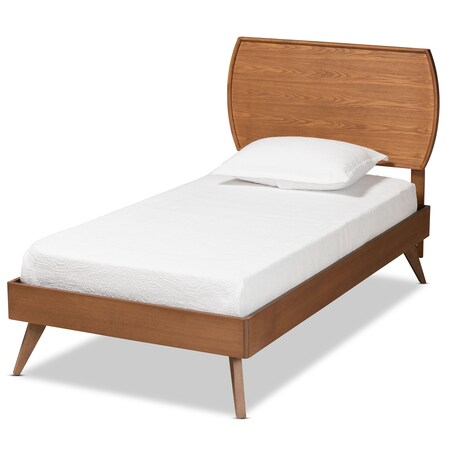 Baxton Studio Aimi Mid-Century Modern Walnut Brown Finished Wood Twin Size Platform Bed 183-11112-11159-Zoro